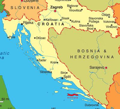 korčula karta hrvatske Karta Hrvatske   Karta Otoka Korčule korčula karta hrvatske